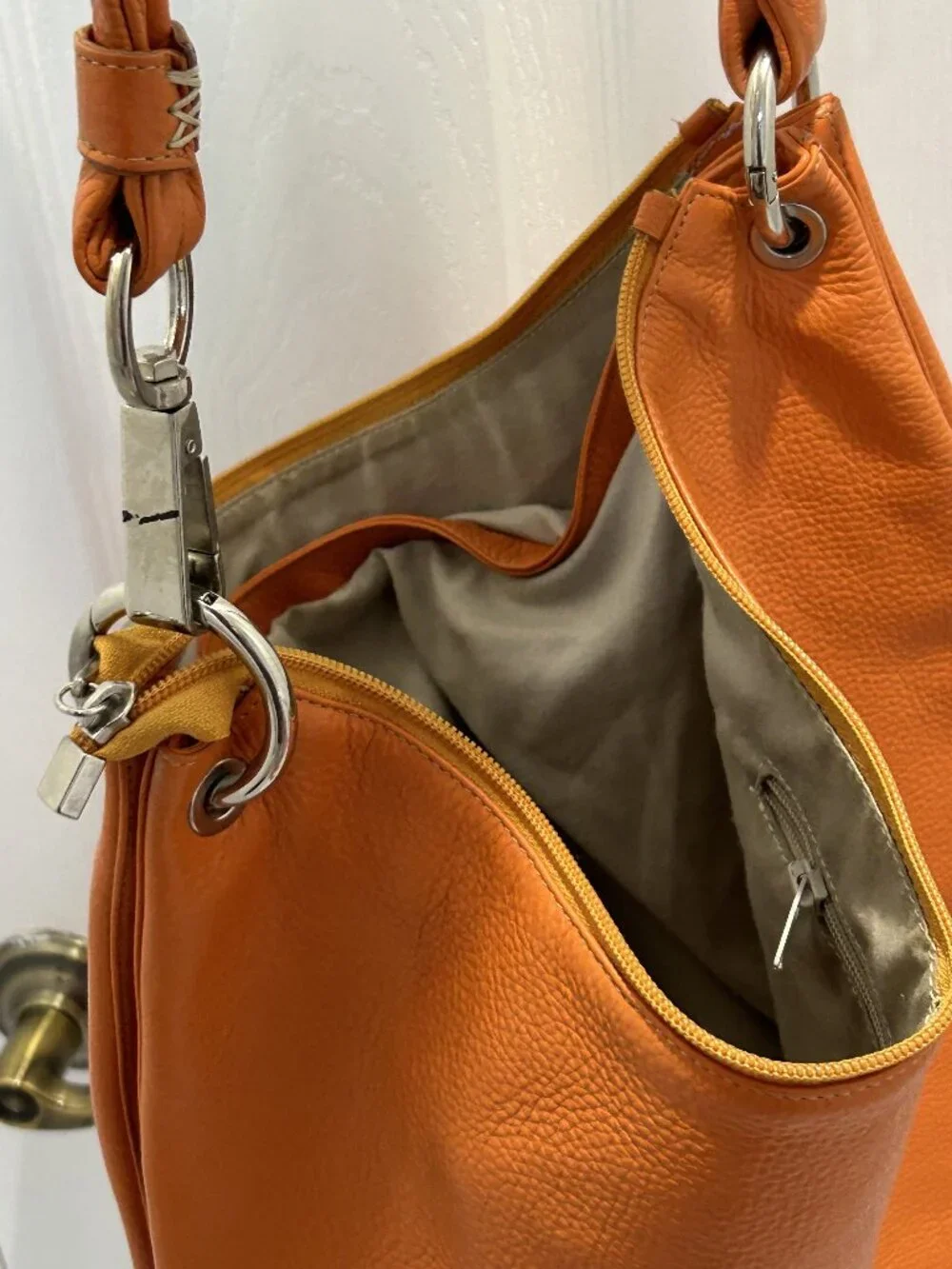 Roberta Firenze Italy Orange Pebbled Leather Hobo Shoulder Bag